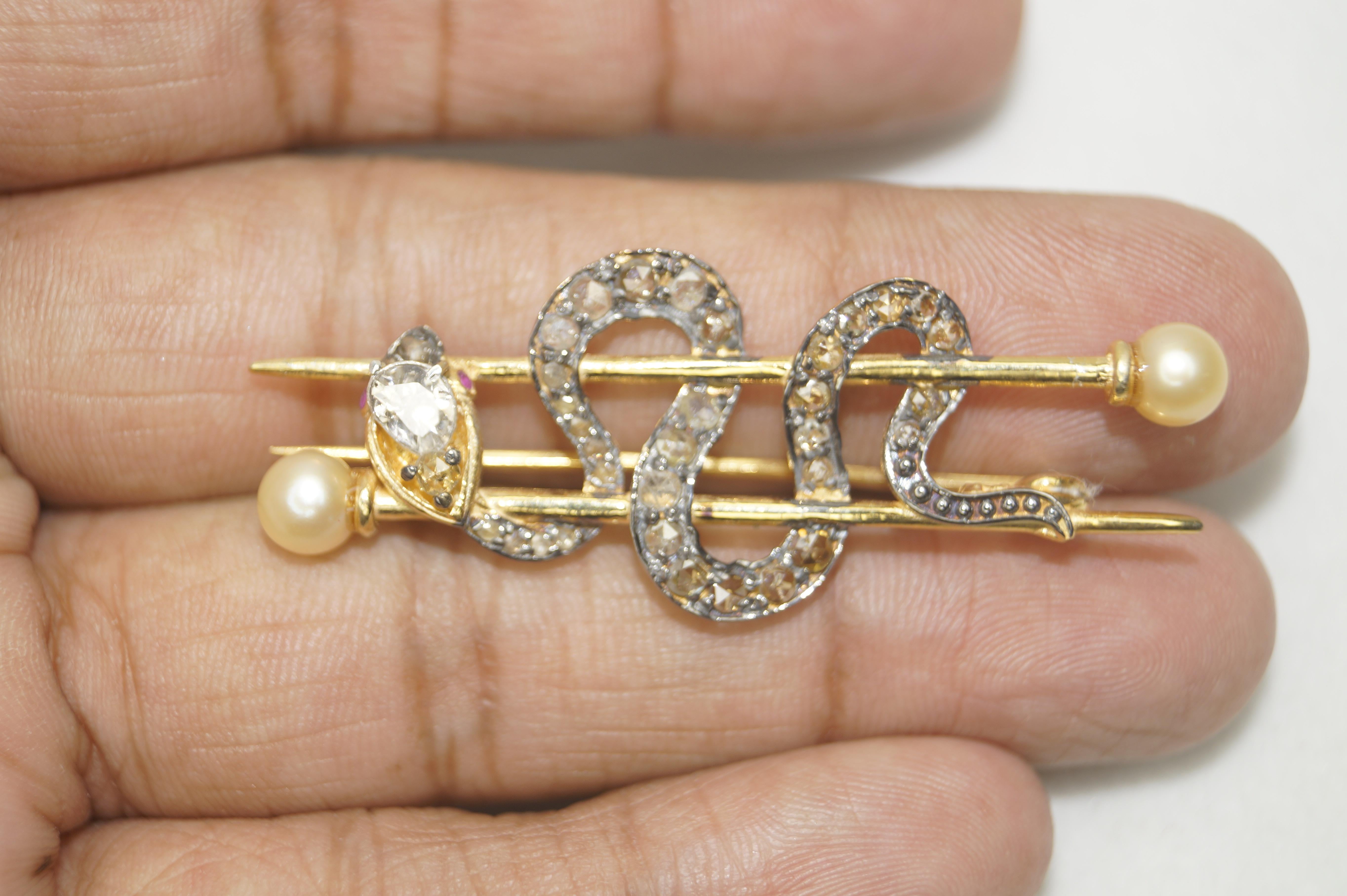 Natural uncut diamond sterling silver snake diamond on its head ruby eye brooch For Sale 5
