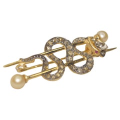 Broche de plata de ley con diamante natural en bruto en forma de serpiente sobre su cabeza ojo de rubí