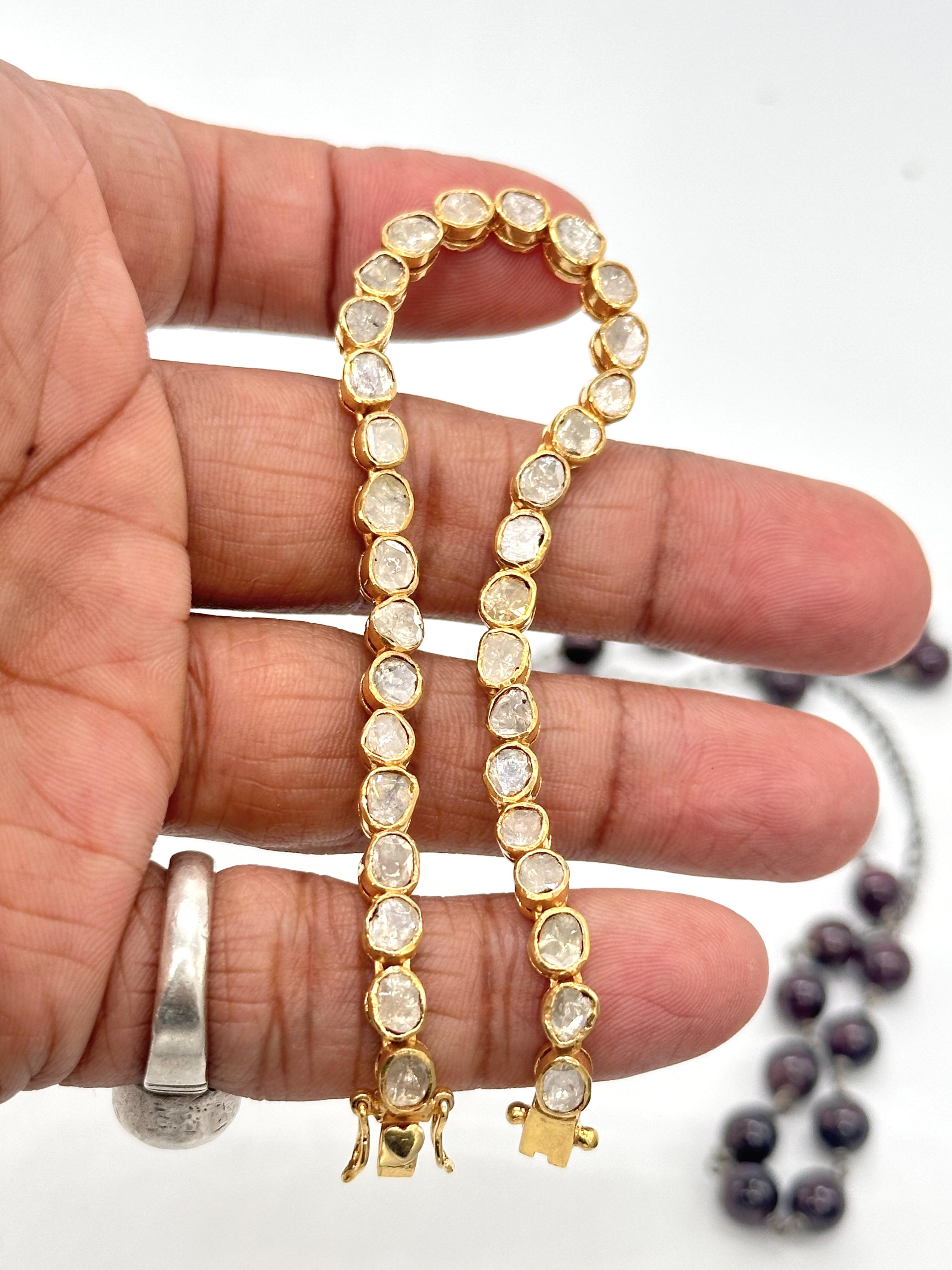 Art Nouveau Natural uncut Diamonds 18K yellow gold-plated 925 silver 8