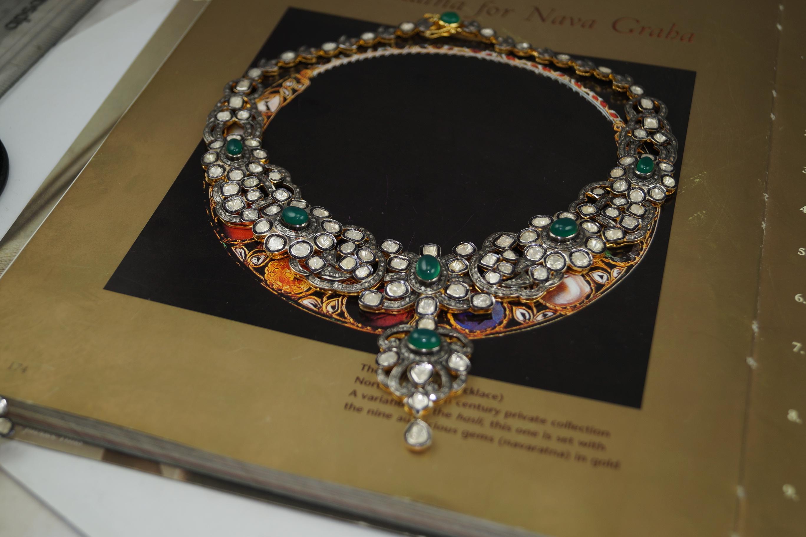 Natürliche ungeschliffene Diamanten grüner Onyx Sterling Silber Halskette mit Ohrringen im Angebot 7