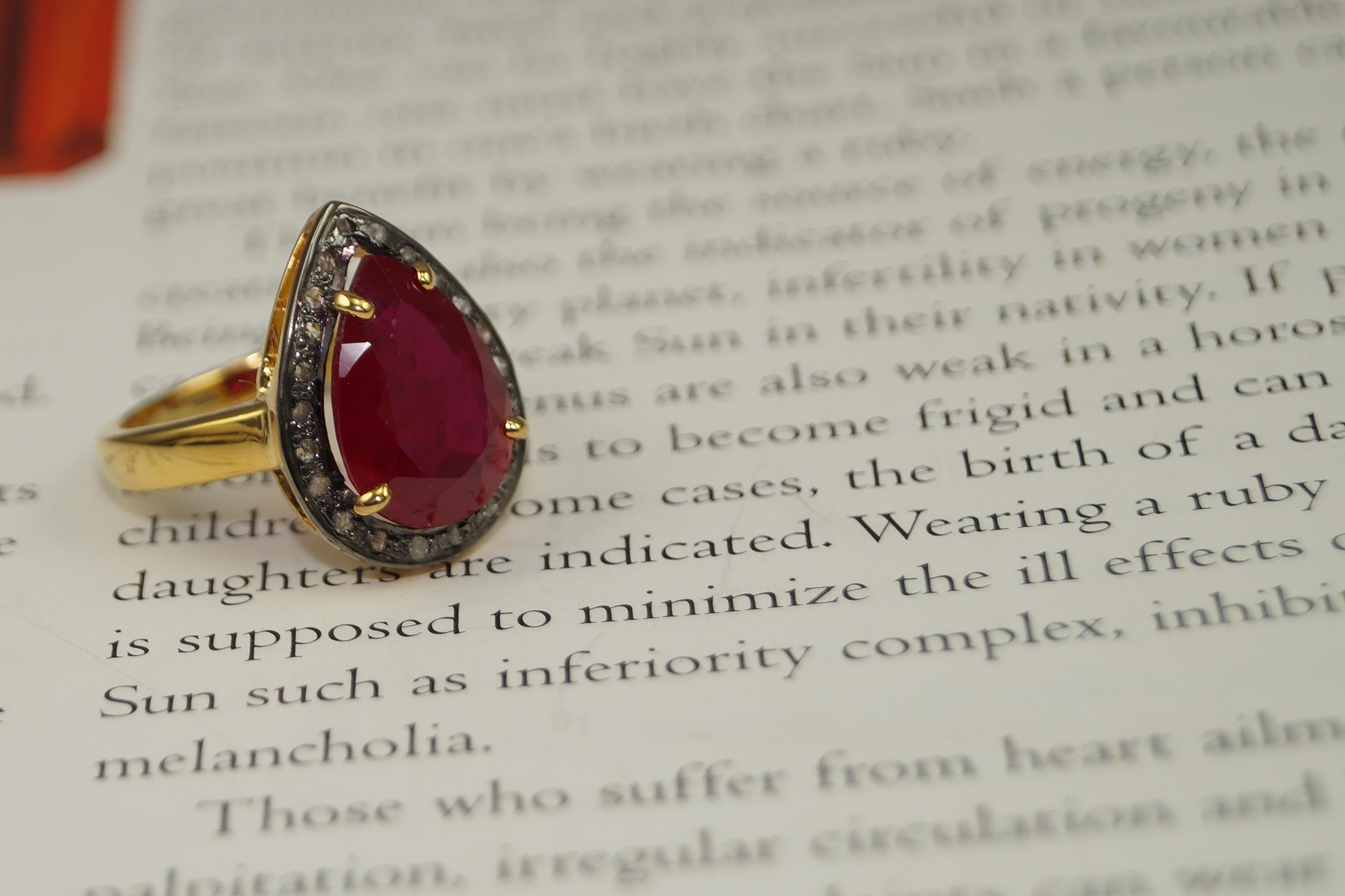 Natural earth mined diamonds gold plated sterling silver Ruby ring For Sale 3