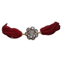 Collier ras de cou en argent Sterling Ruby avec diamants polis naturels non taillés et extension en rubis