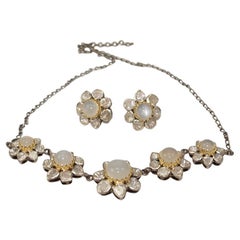Natural Uncut polki Diamond moonstone Sterling silver necklace with earrings