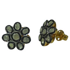 Orecchini tondi floreali in argento sterling con diamante naturale non tagliato a rosa