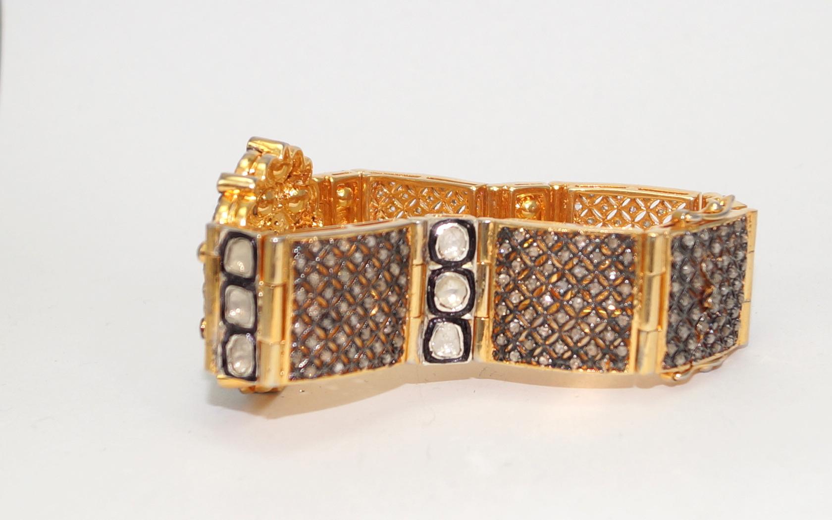 Natürliche ungeschliffene Diamanten mit Rosenschliff Sterlingsilber breites Armband Diamantarmband  im Zustand „Neu“ im Angebot in Delhi, DL