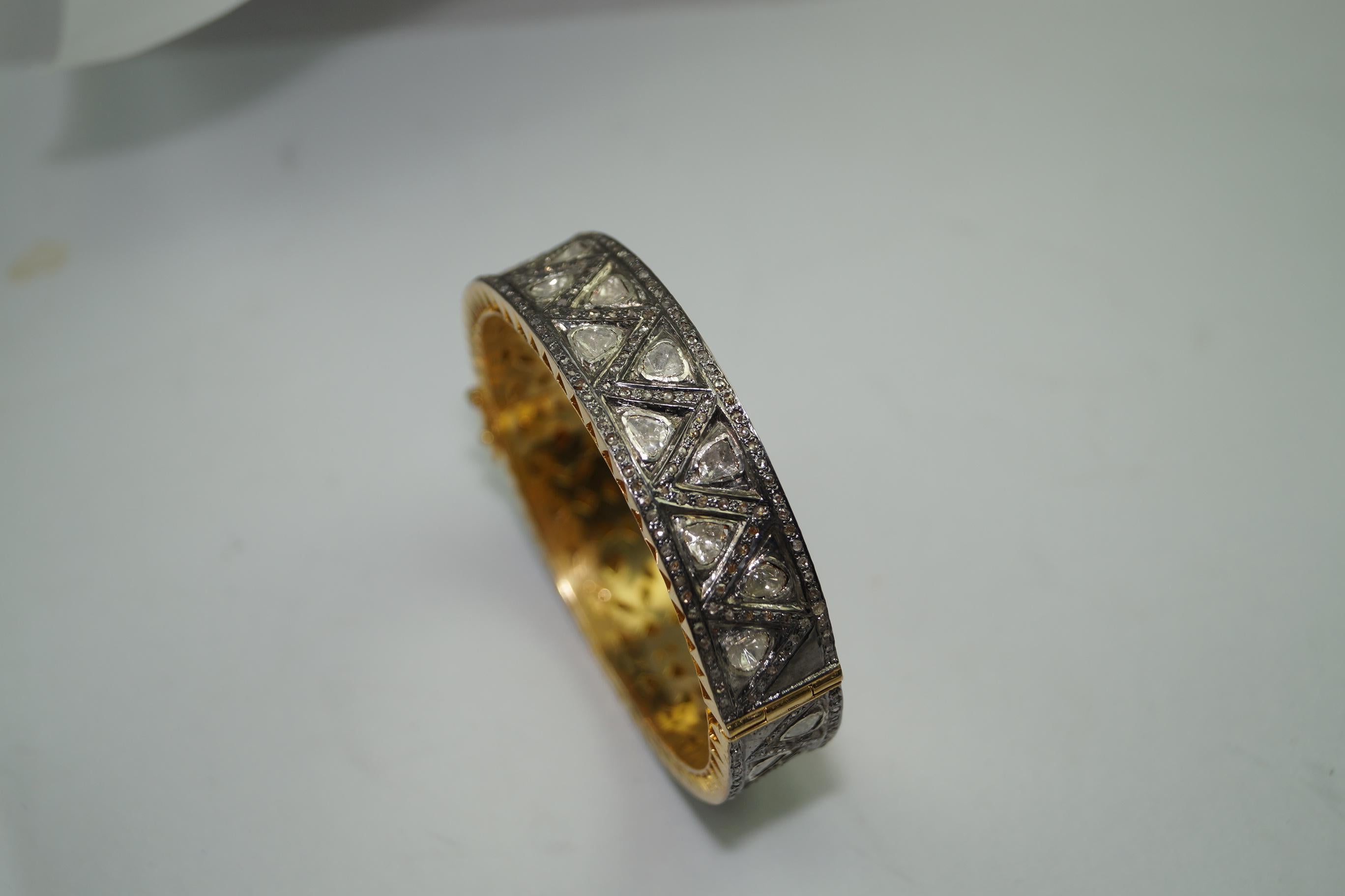 Early Victorian Natural uncut rose cut Diamonds sterling silver zig zag diamond Bracelet For Sale