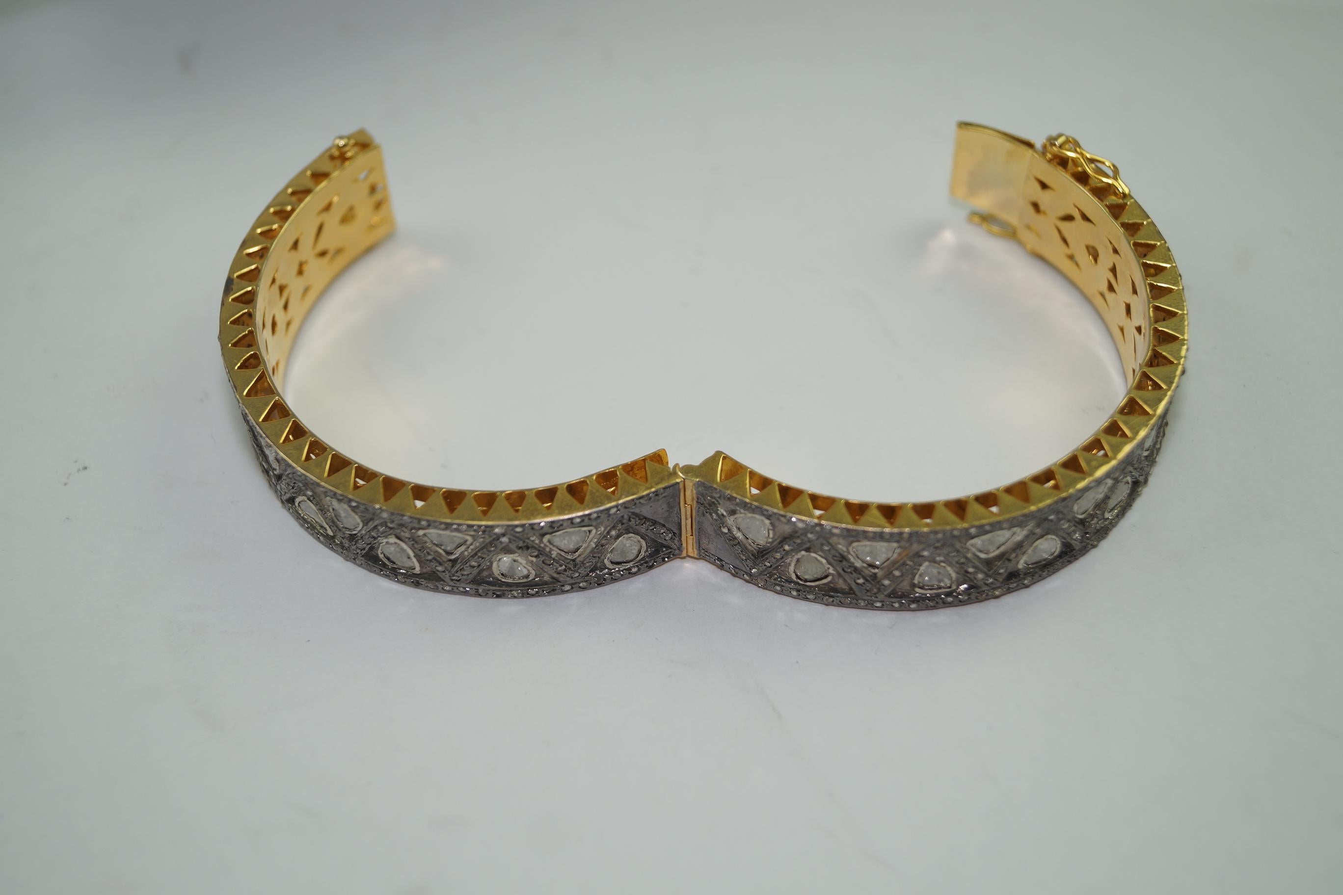 Women's or Men's Natural uncut rose cut Diamonds sterling silver zig zag diamond Bracelet For Sale