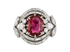 Natural Unenhanced Burmese Ruby and Diamond Cluster Ring