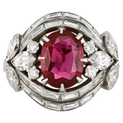 Natural Unenhanced Burmese Ruby and Diamond Cluster Ring