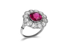 Natural unenhanced Burmese Ruby Diamond Platinum Cluster Ring