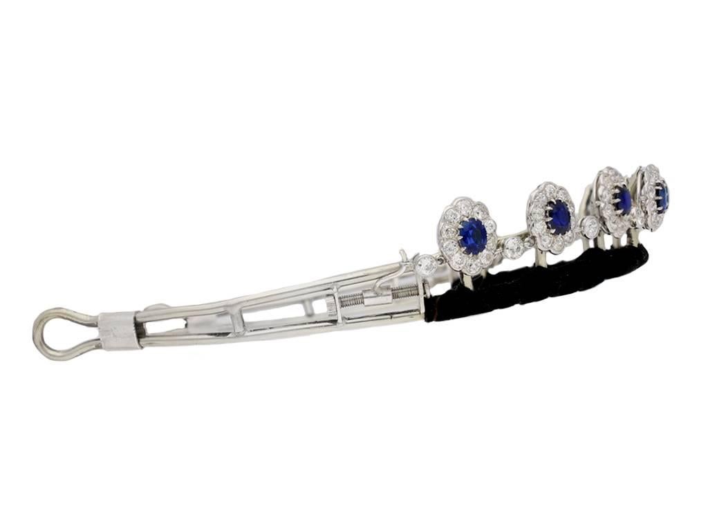 Taille vieille Europe Circa 1920 Nature Unenhanced Burmese Sapphire Diamond Platinum Necklace Tiara (Collier en platine) en vente
