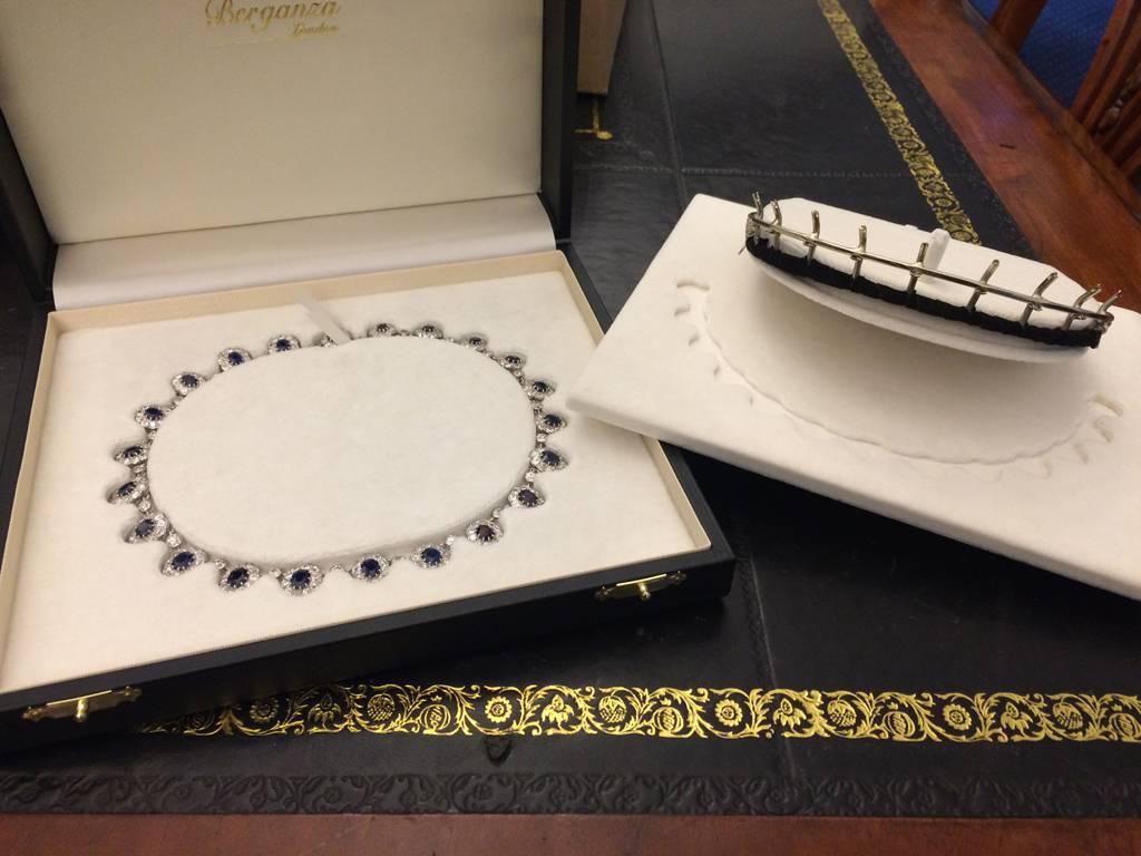 Old European Cut Circa 1920 Natural Unenhanced Burmese Sapphire Diamond Platinum Necklace Tiara For Sale