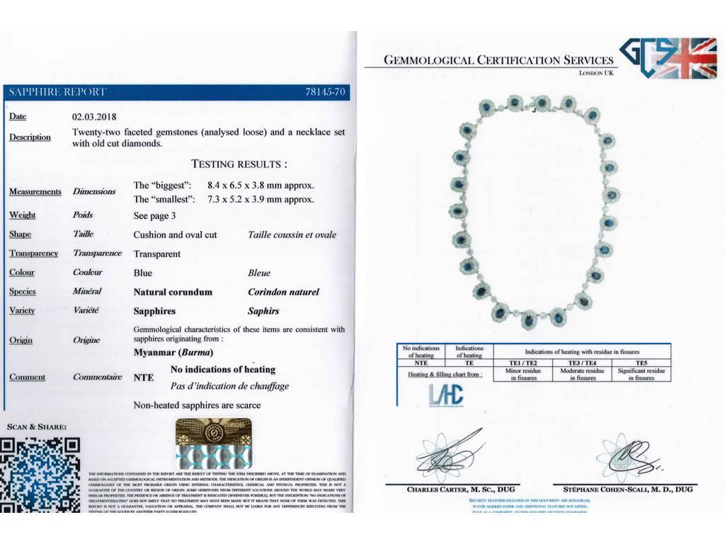 Circa 1920 Nature Unenhanced Burmese Sapphire Diamond Platinum Necklace Tiara (Collier en platine) en vente 3