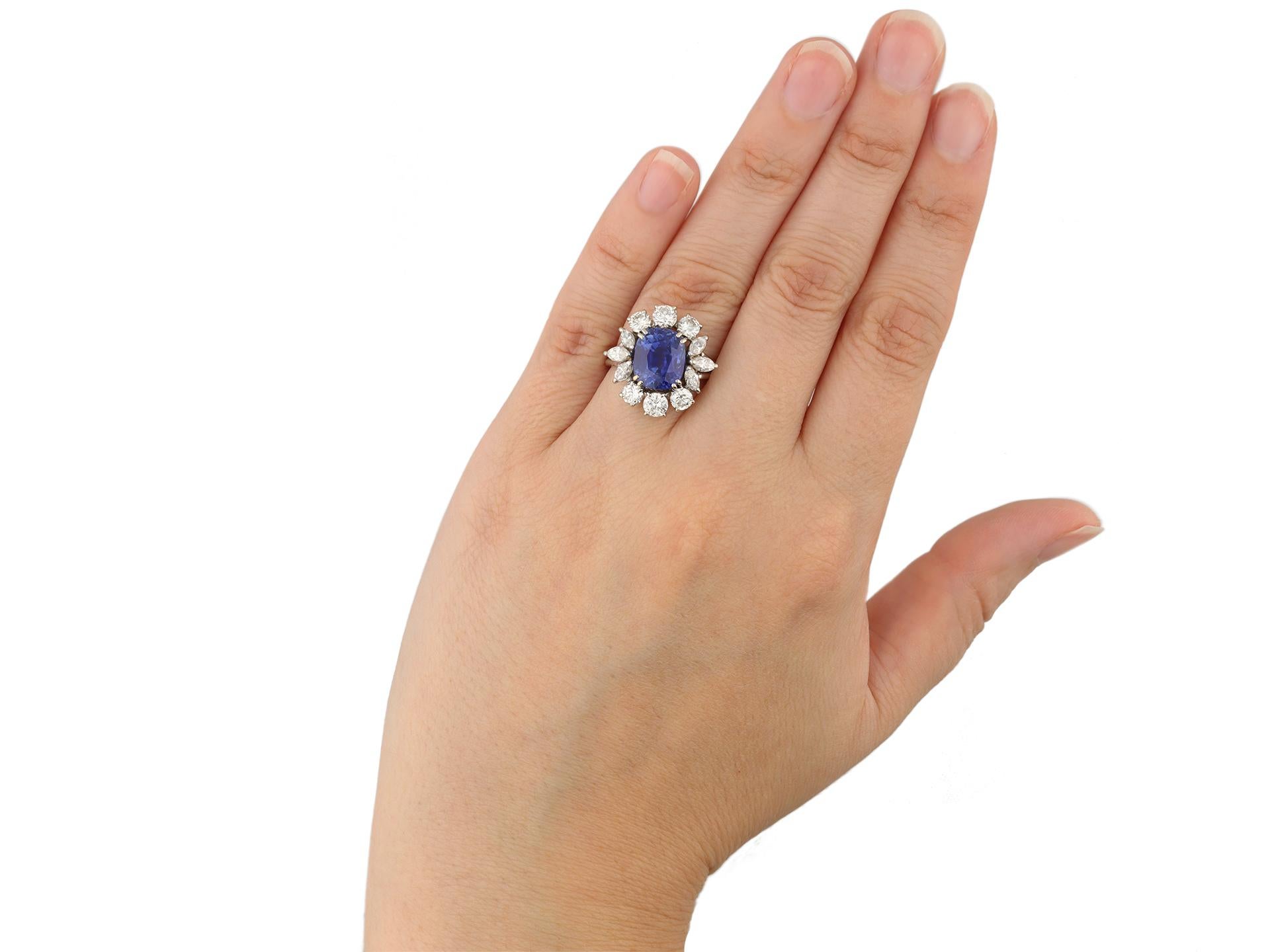 Natural Unenhanced Ceylon Sapphire and Diamond Cluster Ring, circa 1950 For Sale 1