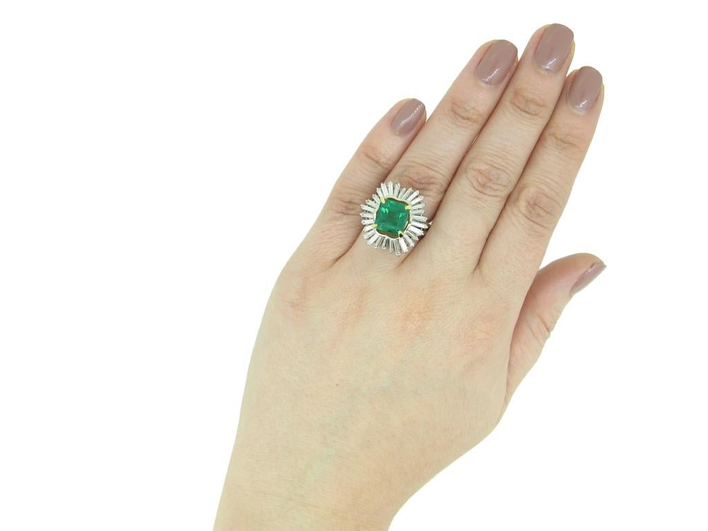 Emerald Cut Colombian Emerald and Diamond Cluster Ring by Boucheron, circa 1960 For Sale