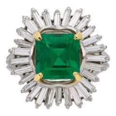 Retro Colombian Emerald and Diamond Cluster Ring by Boucheron, circa 1960