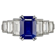 Natural Unenhanced Kashmir Sapphire Diamond Ring, circa 1935