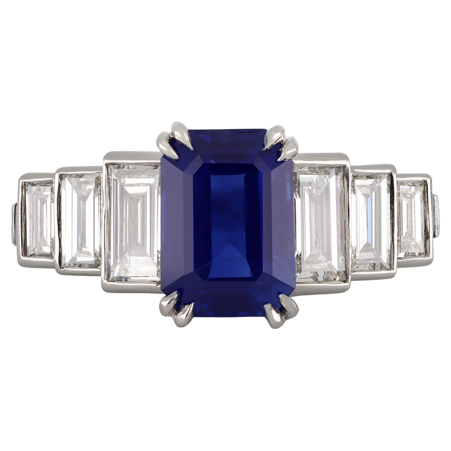Natural Unenhanced Kashmir Sapphire Diamond Ring, circa 1935 For Sale