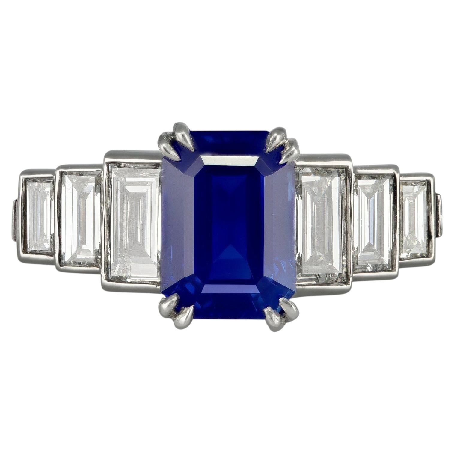 Natural Unenhanced Kashmir Sapphire Diamond Ring, circa 1935 For Sale