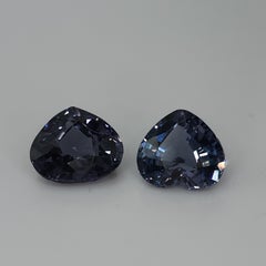 Par de espinelas azules naturales sin calentar con cambio de color en forma de corazón, 2,52 ct
