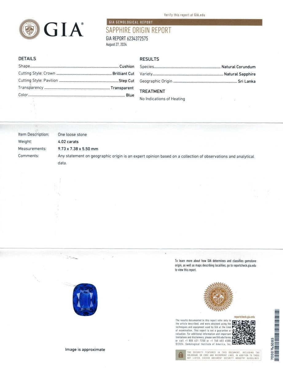 Mixed Cut Natural Unheated Blue Sri Lankan Sapphire Gemstone 4.02 carats with GIA Report For Sale
