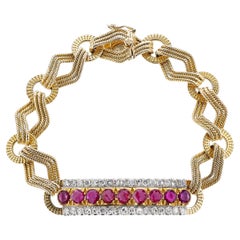 Natural Unheated Burma Ruby and Diamond 18K Yellow Gold Bracelet