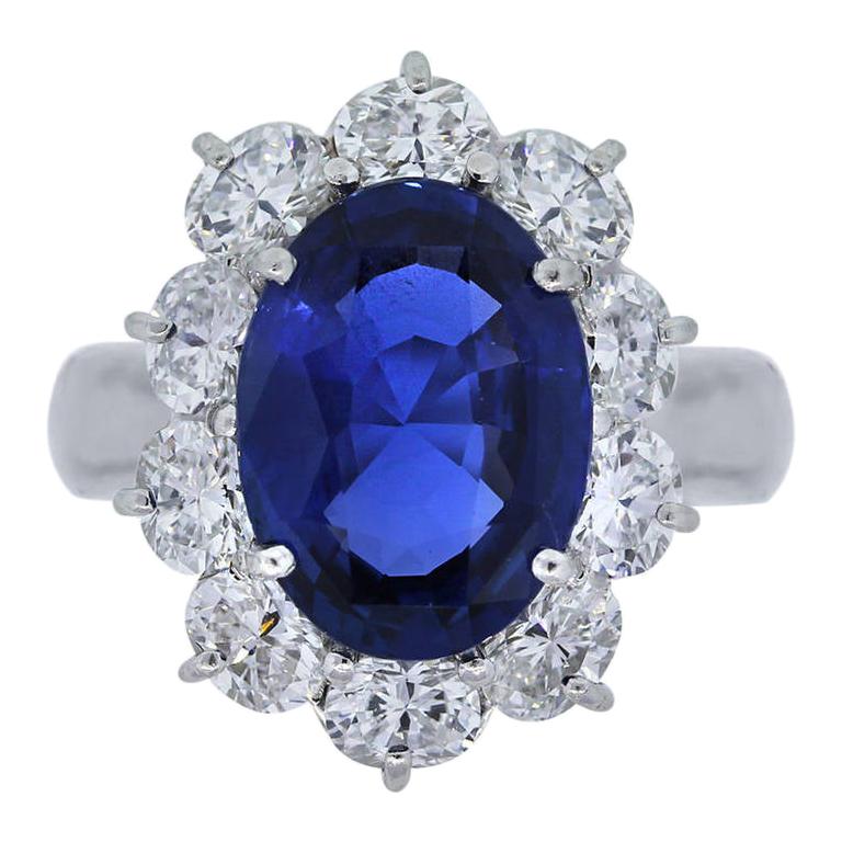 Natural Unheated Burma Sapphire Diamond Platinum Ring