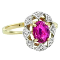 Natural Unheated Burmese Ruby 1.47 Carat with Diamond Cocktail Ring