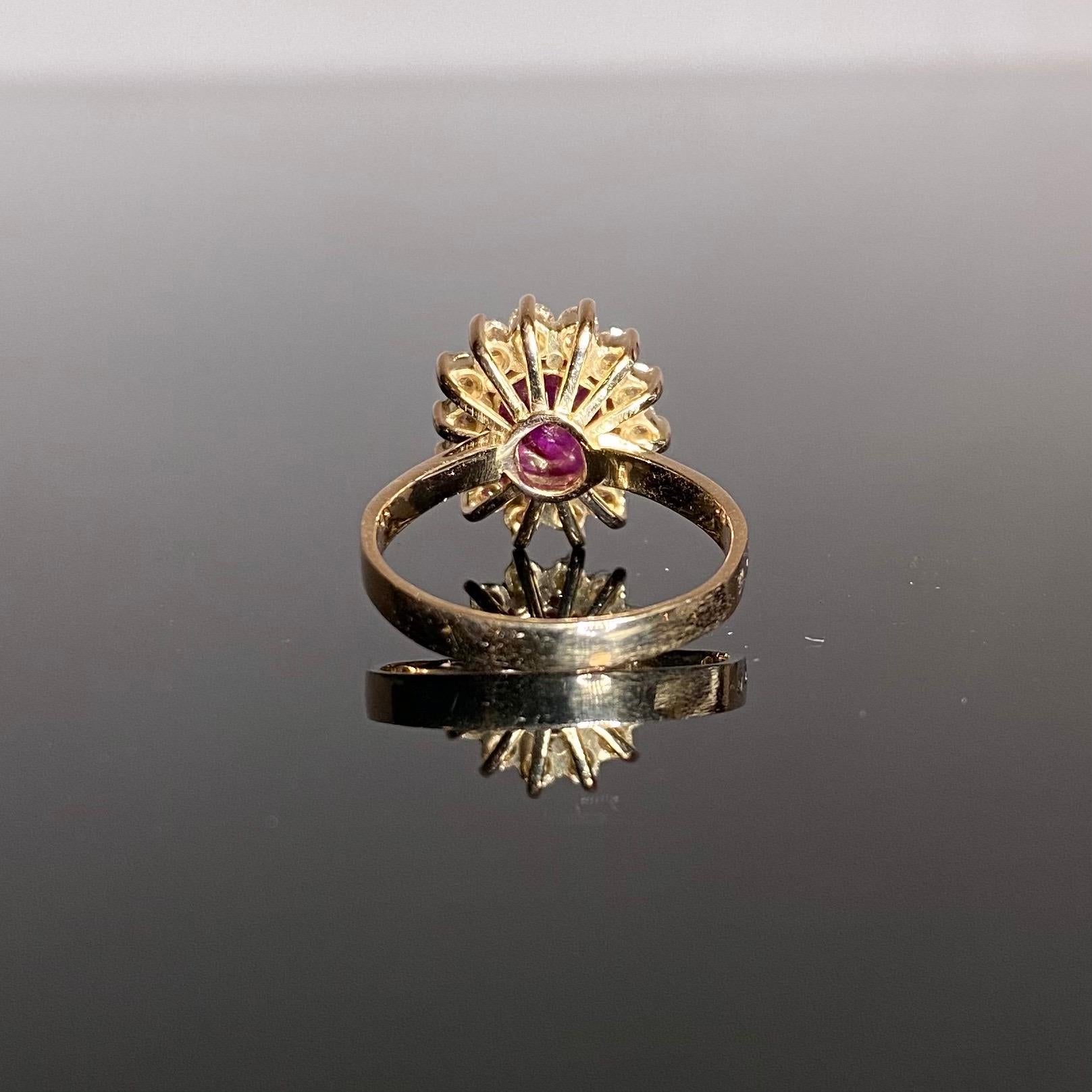 Natural Unheated Burmese Ruby Diamond Cluster Yellow Gold Modern Engagement Ring For Sale 14