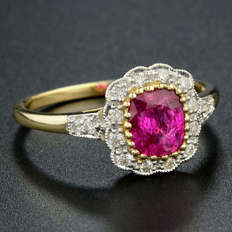 Victorian Natural Unheated Burmese Ruby Diamond Cocktail Ring