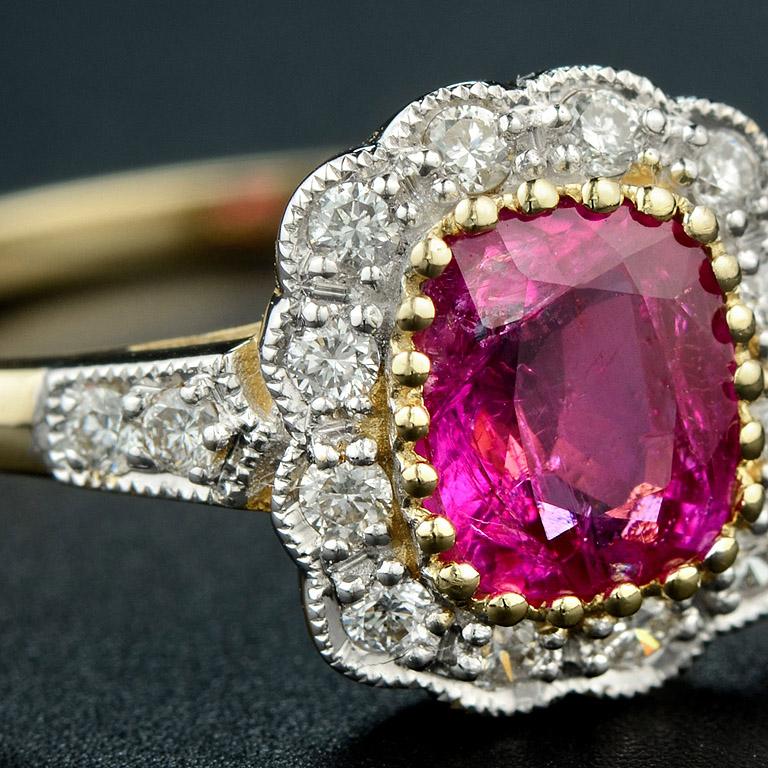 Women's Natural Unheated Burmese Ruby Diamond Cocktail Ring
