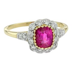 Natural Unheated Burmese Ruby Diamond Cocktail Ring