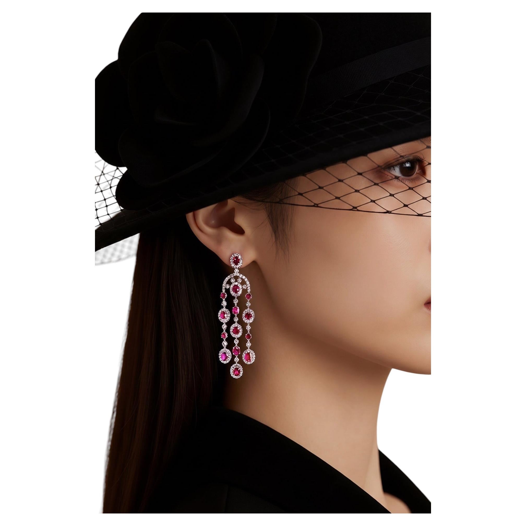 Natural Unheated Gia Graded Ruby & Diamond Platinum Earrings, Pierre/famille
