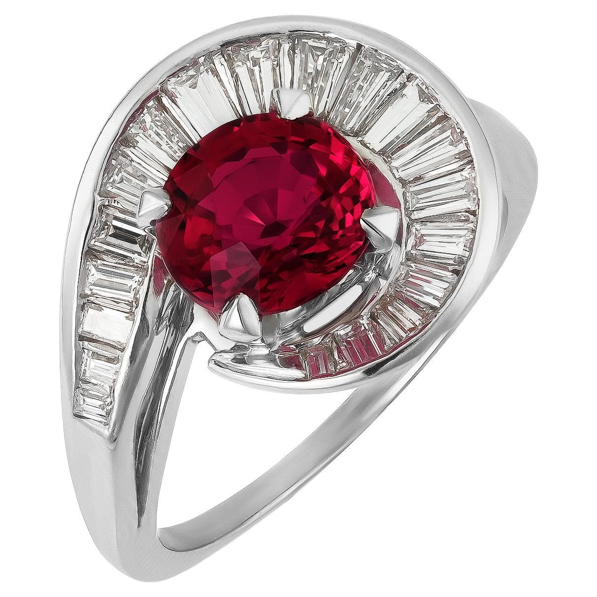 Natural Unheated Mozambique Ruby 2.10 carats set in Platinum Ballerina Ring For Sale
