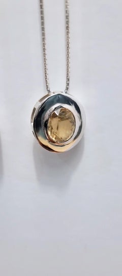 Natural Unheated 6ct Oval Yellow Citrine Pendant Necklace in Sterling Silver