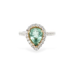 Natural Unheated Paraiba Pear Shape and Diamond Ring Platinum/18k YG GIA Cert