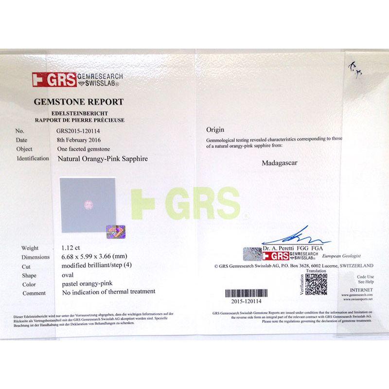 Natural Unheated Pink Sapphire Gemstone 1.12 carats with GRS Report Corte mixto en venta