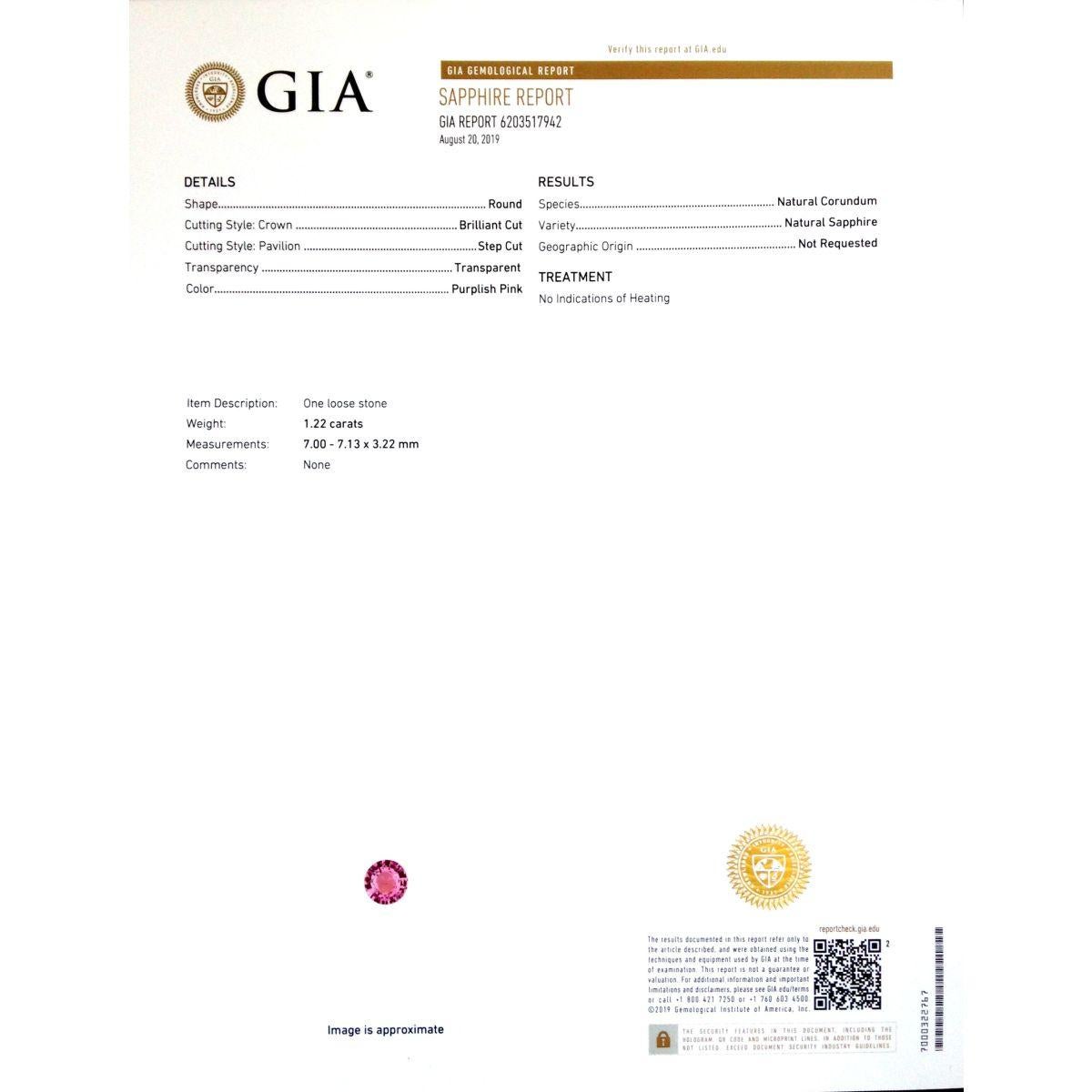 Natürlicher unerhitzter rosa Saphir Edelstein 1.22 Karat mit GIA Bericht (Gemischter Schliff) im Angebot