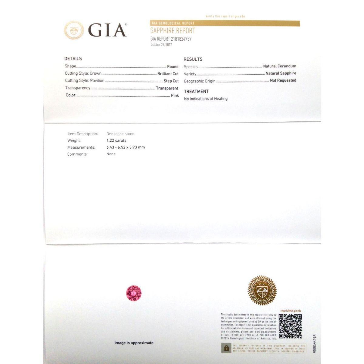 Natural Unheated Pink Sapphire Gemstone 1.22 carats with GIA Report Corte mixto en venta