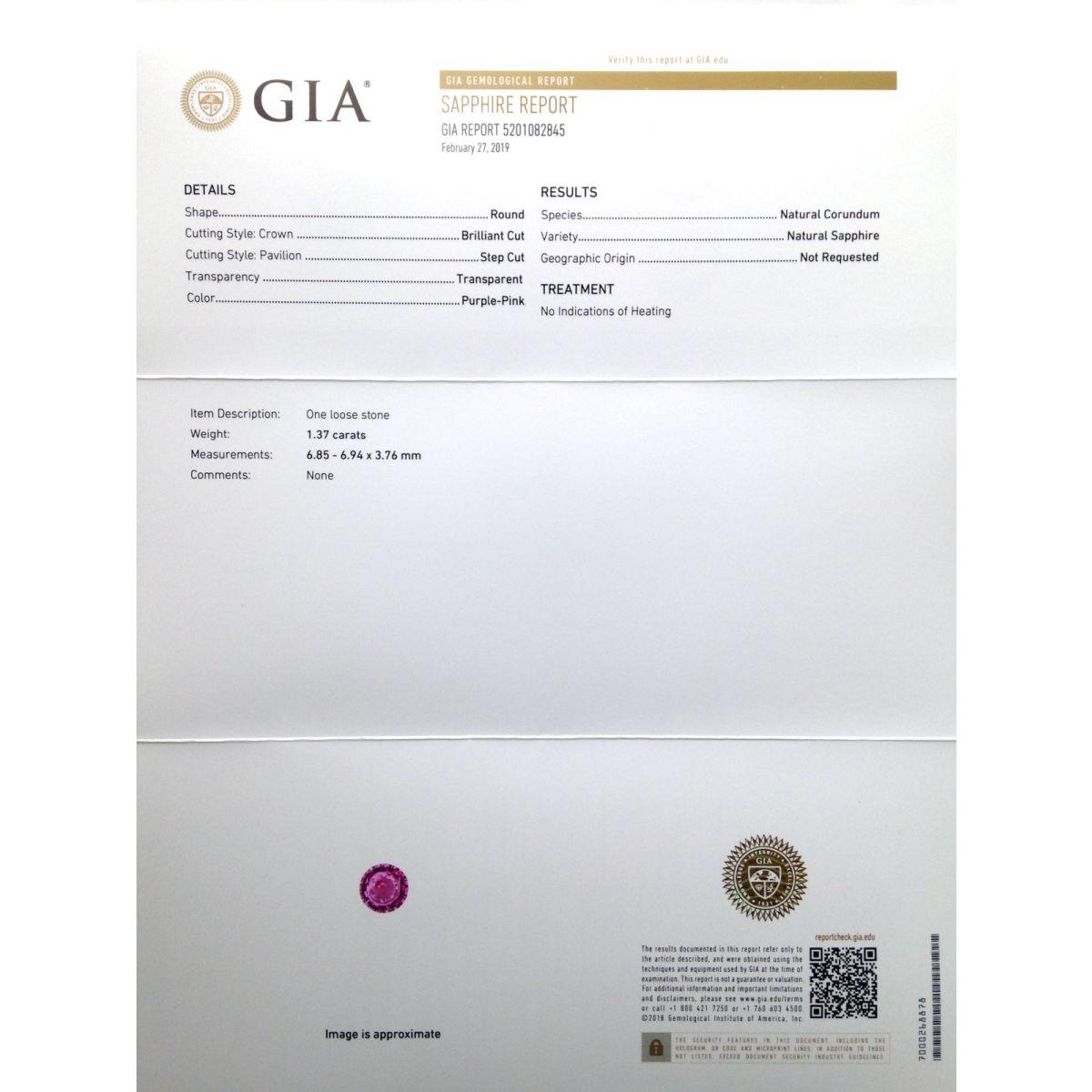Natural Unheated Pink Sapphire Gemstone 1.37 carats with GIA Report Corte mixto en venta
