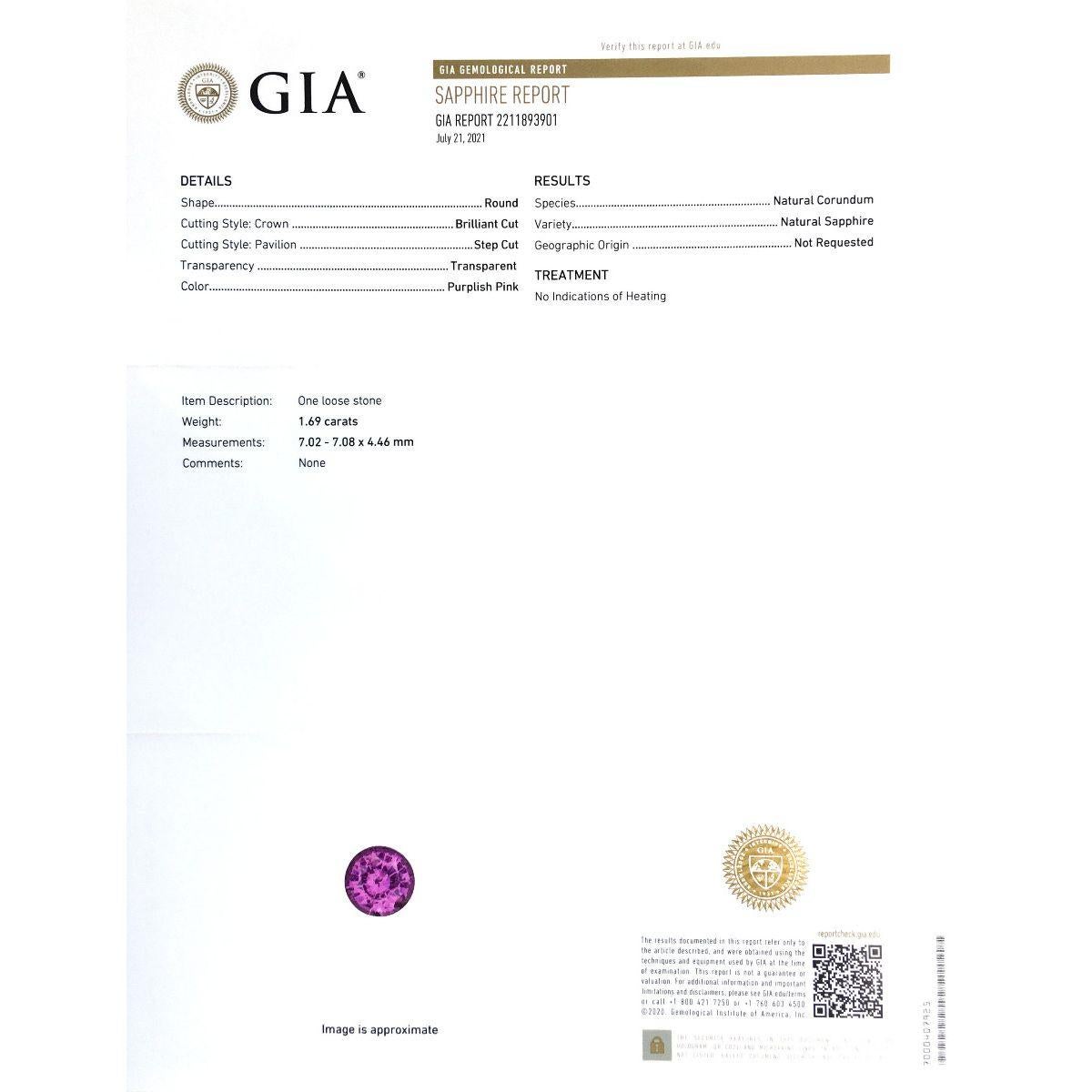 Natural Unheated Pink Sapphire Gemstone 1.69 carats with GIA Report (Gemischter Schliff) im Angebot