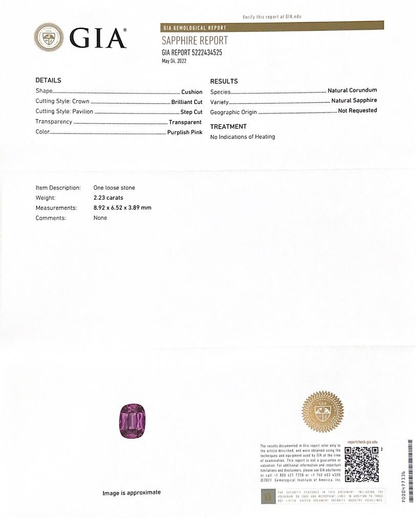 Natürlicher unerhitzter rosa Saphir Edelstein 2.23 Karat mit GIA Bericht (Gemischter Schliff) im Angebot