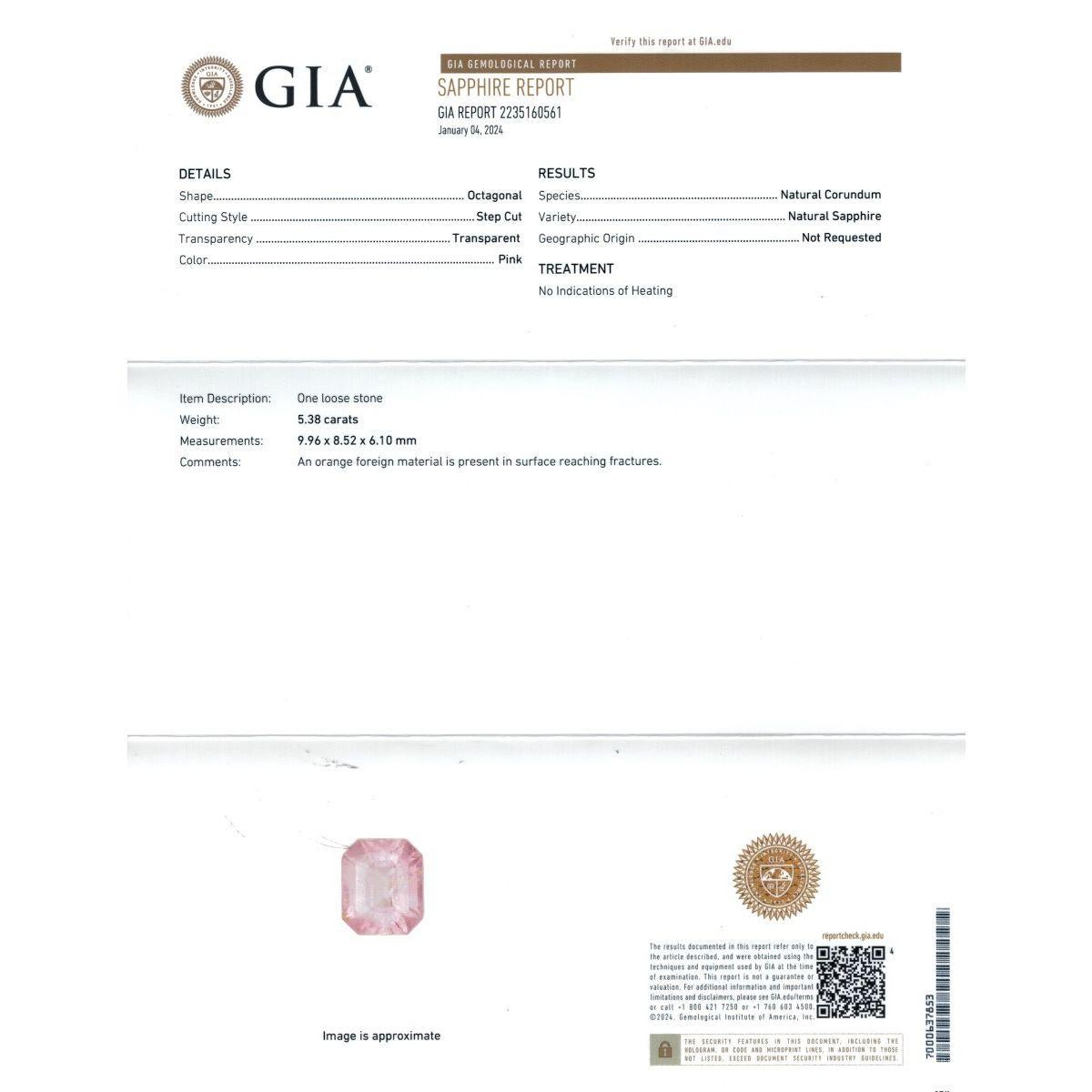 Taglio misto Gemma di zaffiro rosa naturale non riscaldata di 5.38 carati con rapporto GIA in vendita