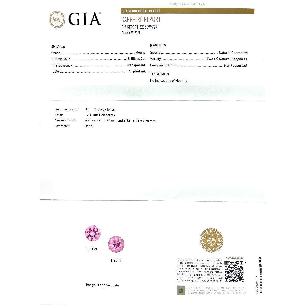 Taglio brillante Zaffiro rosa naturale non riscaldato Gemme abbinate 2,31 carati / Rapporto GIA in vendita