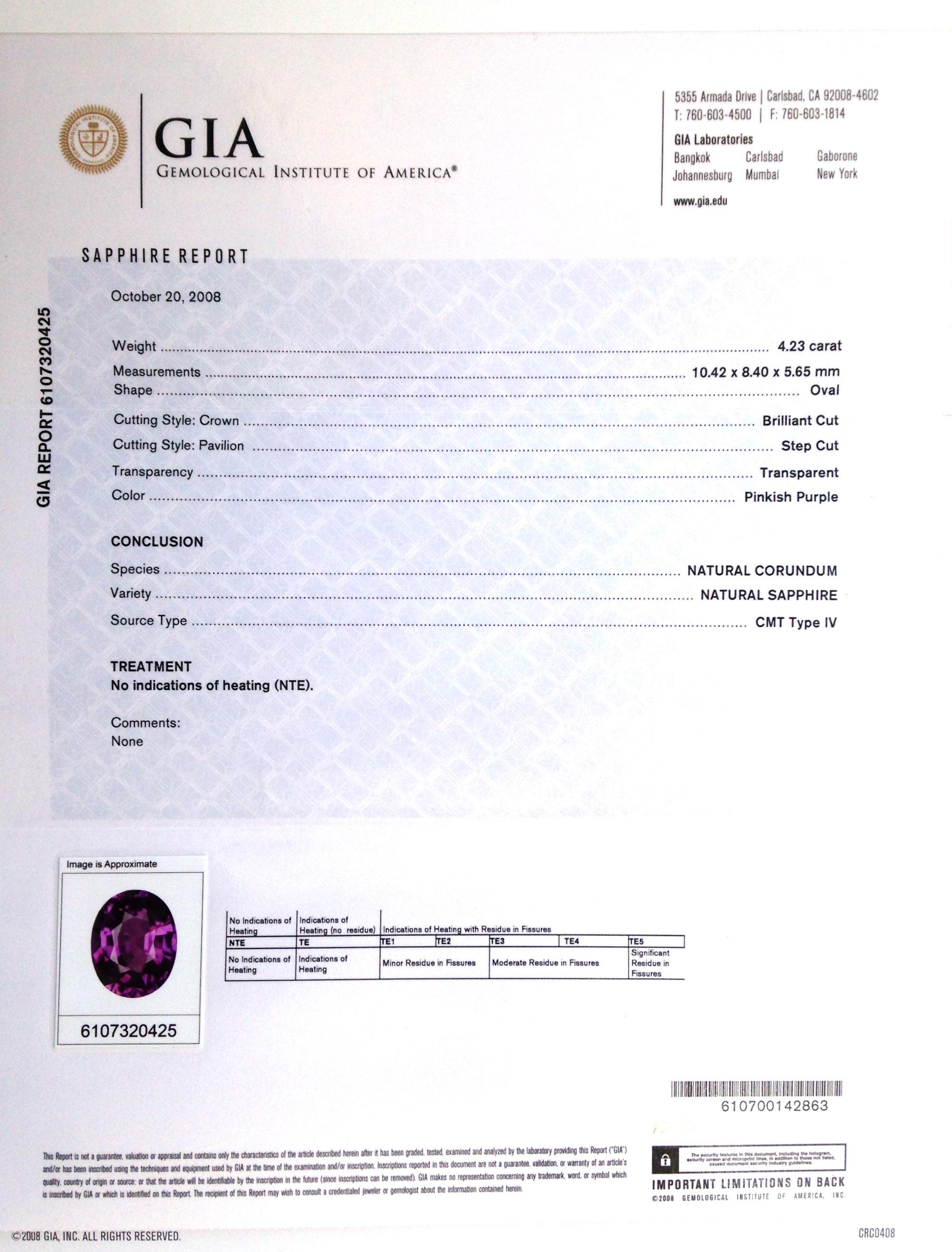 Taglio misto Gemma di zaffiro rosa-viola non riscaldata Nature 4.23 carati con rapporto GIA in vendita