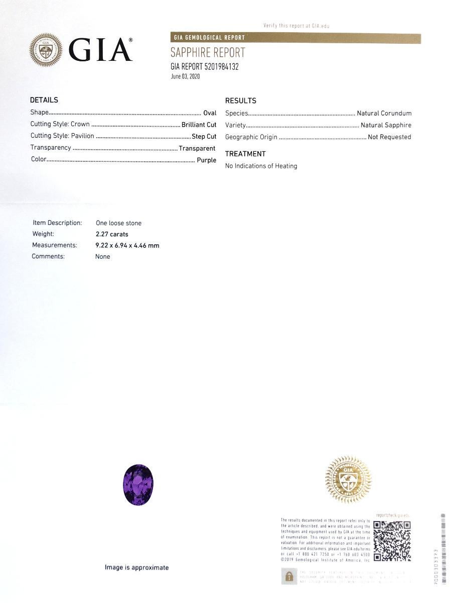 Natürlicher unerhitzter lila Saphir Stein 2,27 Karat mit GIA-Bericht / JupiterGem (Gemischter Schliff) im Angebot