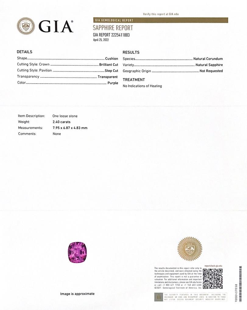 Natürlicher unerhitzter lila Saphir Stein 2.40 Karat mit GIA-Bericht / JupiterGem (Gemischter Schliff)