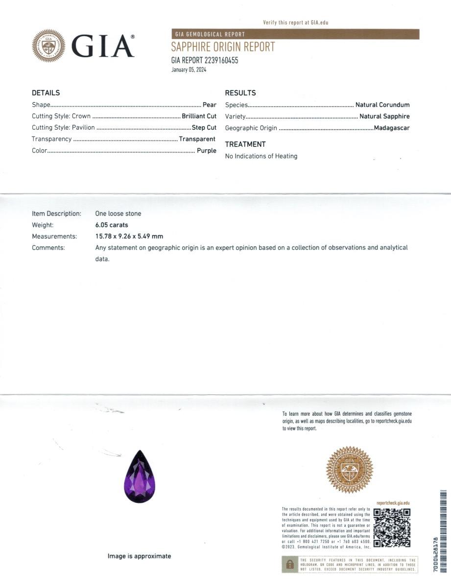 Taglio misto Zaffiro viola naturale non riscaldato 6,05 carati con rapporto GIA / JupiterGem in vendita