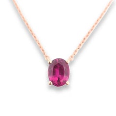 Natural Unheated Red Ruby Necklace Pendant 1.22ct Thailand Oval 14K Gold GIA