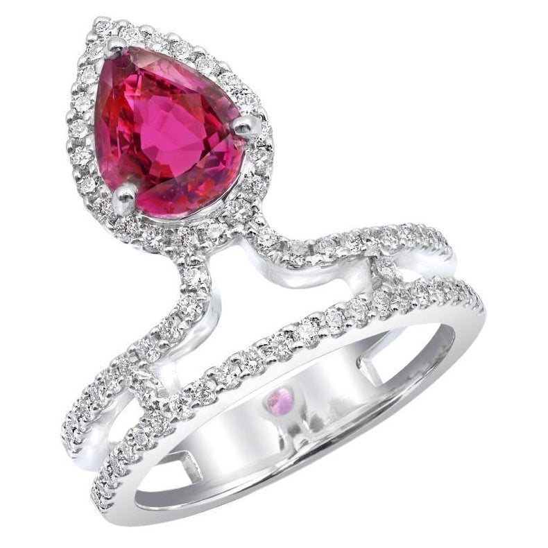 Natürlicher, nicht erhitzter roter Rubin Stein 1,93 cts in 14KWG Ring w Diamanten / GIA Bericht